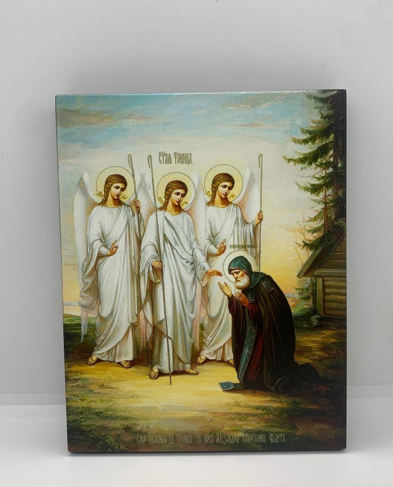 Икона на доске прямая печать по левкасу ручная работа «Святая Троица»