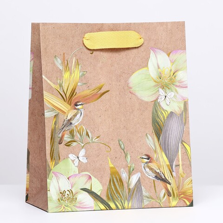 Пакет крафт "Синицы в цветах" 18 х 22,3 х 10 см 10307162