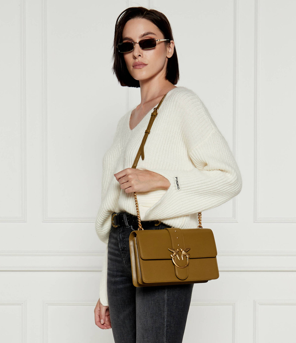 Кожаная сумка-мессенджер love one classic Pinko - оливковый(100053 A0F1)