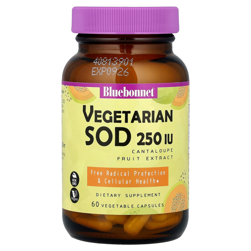 Bluebonnet Nutrition, Super Fruit, Vegetarian SOD, экстракт плодов канталупы, 250 МЕ, 60 растительных капсул