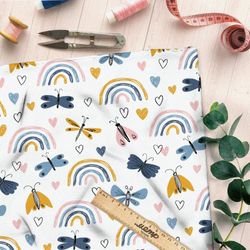 Ткань кулирная гладь радуги и бабочки