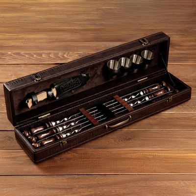 Набор с шампурами подарочный "Элит-S" в коробке из эко-кожи №12 9088196