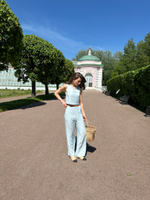 Брюки изо льна прямые голубые