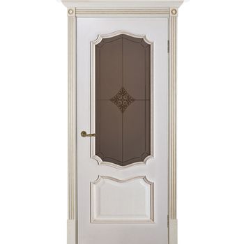 Межкомнатная дверь шпонированная Porte Vista Премьера белая патина со стеклом ромб бронза