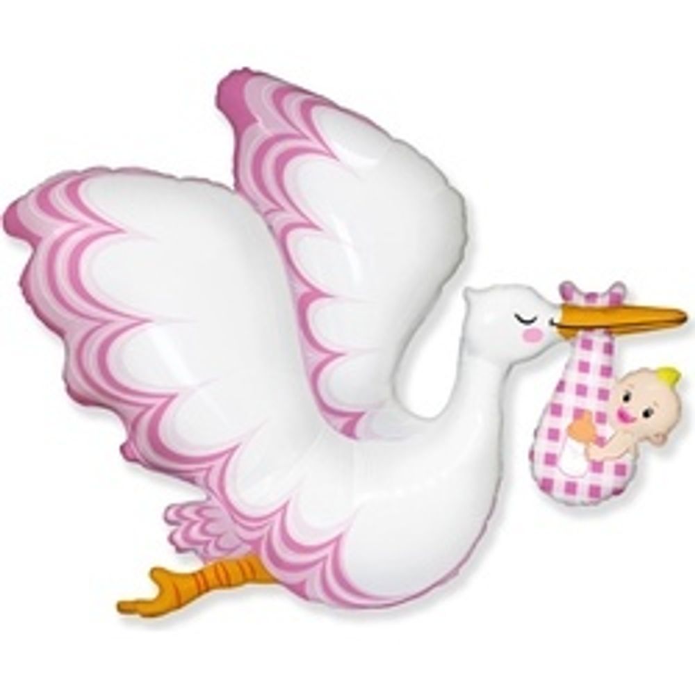 Шар 38''/97 см Аист принес девочку, Розовый