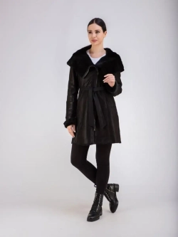 Дубленка женская натуральная длинная с капюшоном Турция