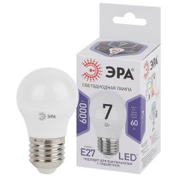 Лампа светодиодная ЭРА STD LED P45-7W-860-E27 7Вт шар холодный дневной свет Е27 | Лампы cветодиодные Шар (G/P)