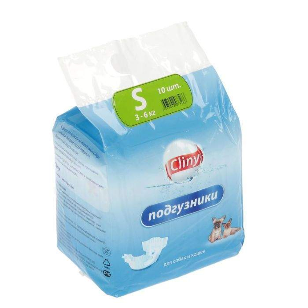 CLINY Подгузники для кошек и собак 3-6 кг размер S 10 шт