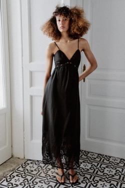 ZARA ПЛАТЬЕ МИДИ С ВЫШИВКОЙ, ЧЕРНЫЙ