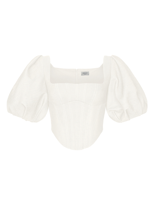 Топ корсетного типа из денима с пышными рукавами