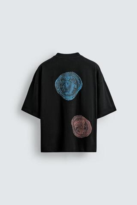 ZARA ФУТБОЛКА С ПРИНТОМ, ЧЕРНЫЙ