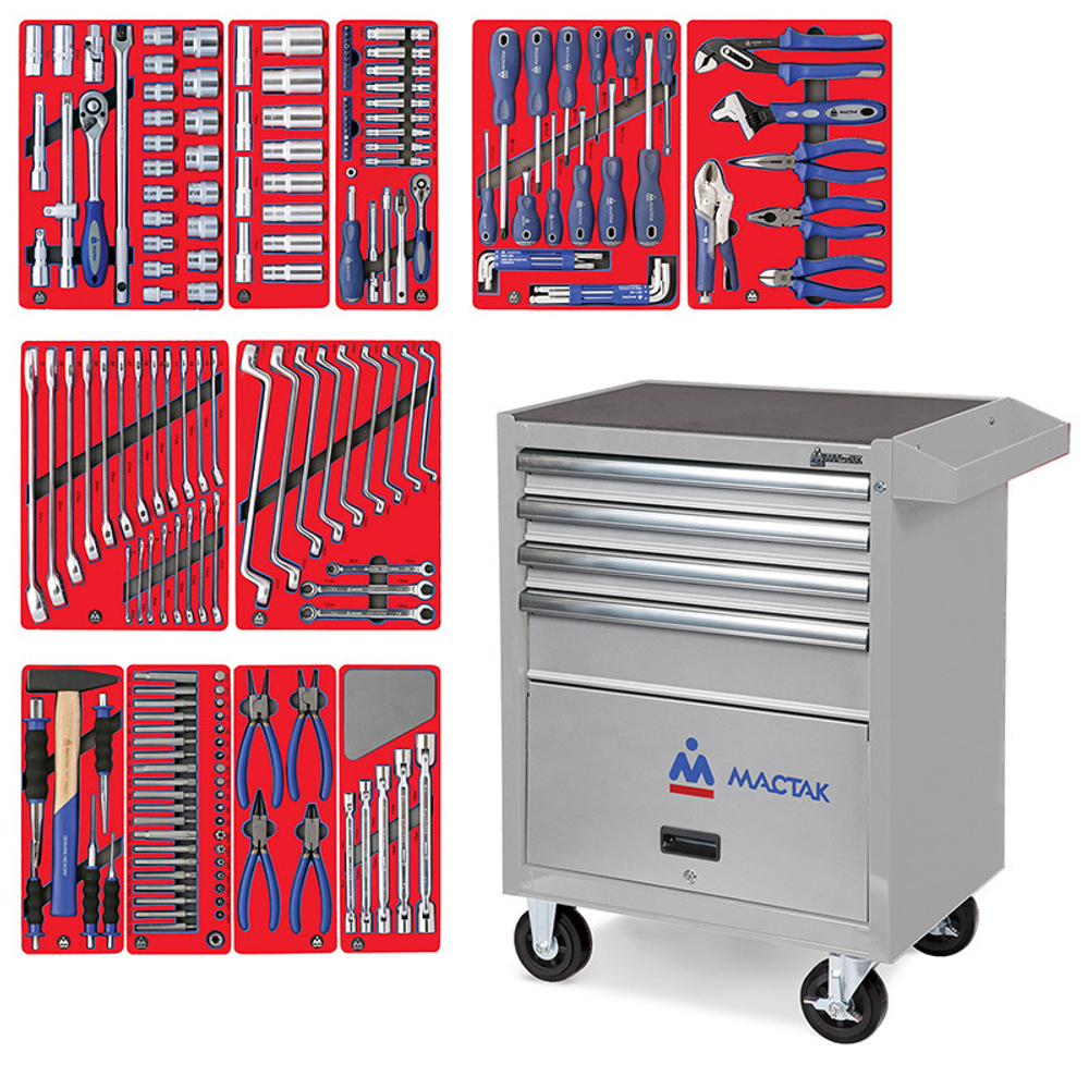 Набор инструментов &quot;МАСТЕР&quot; в серой тележке, 205 предметов МАСТАК 52-04205G