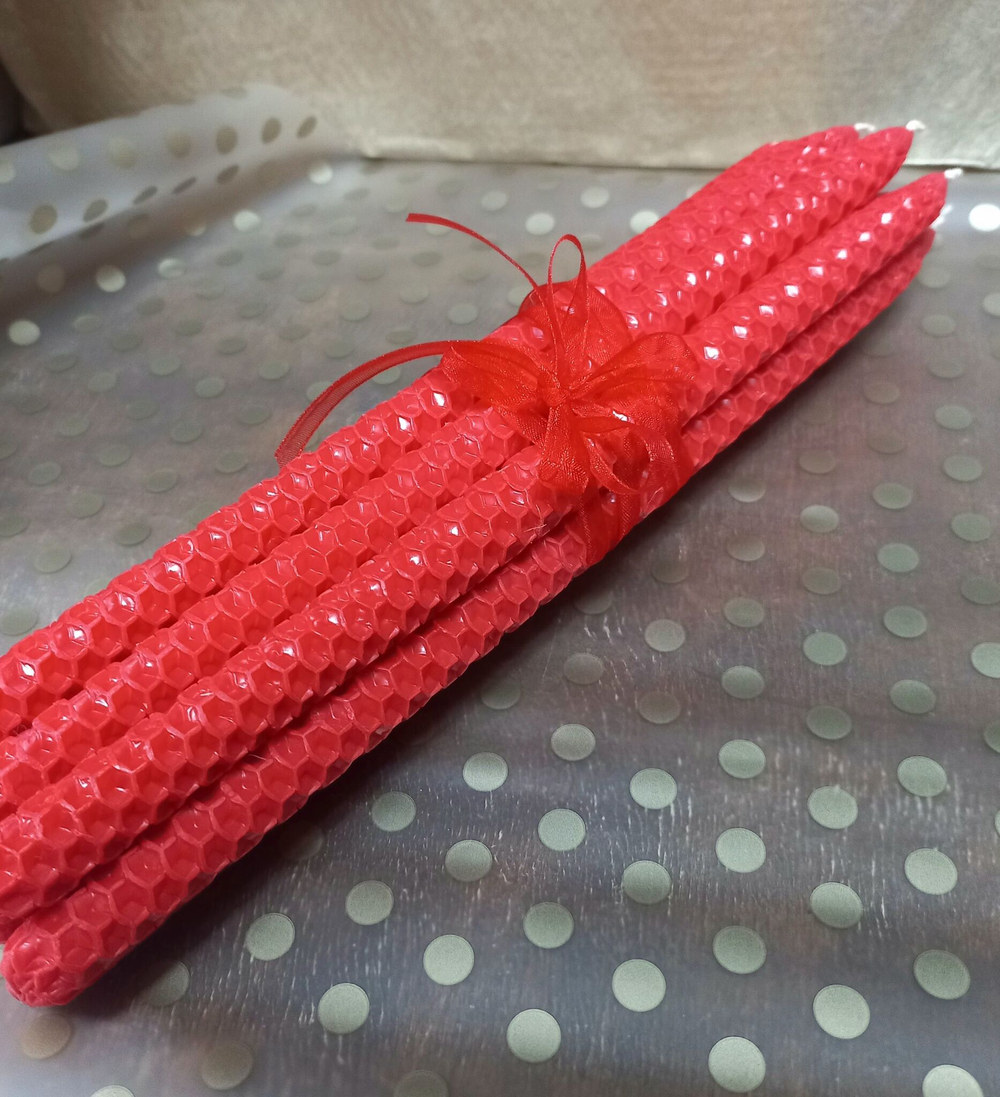 Свечи из натуральной вощины, красные, 10 штук