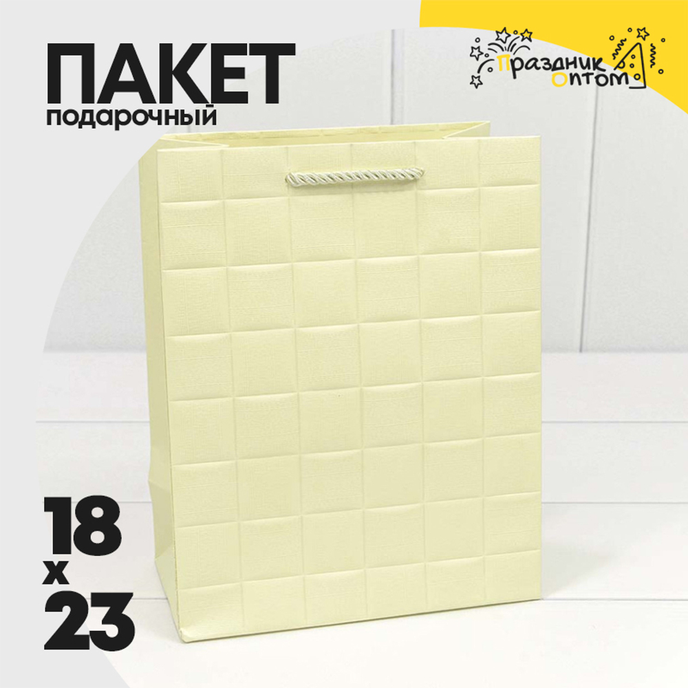 Пакет подарочный 18х23х10см Фигуры и узоры "Квадраты" (Бежевый)