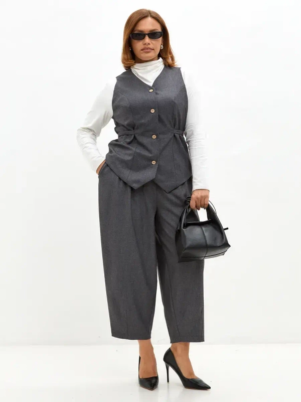 Брюки бананы классические темно-серый меланж