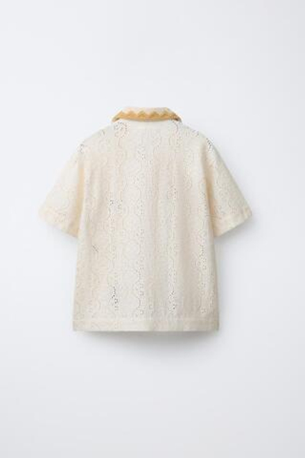 ZARA ВЯЗАНАЯ КРЮЧКОМ РУБАШКА С ВЫШИВКОЙ, ЭКРЮ