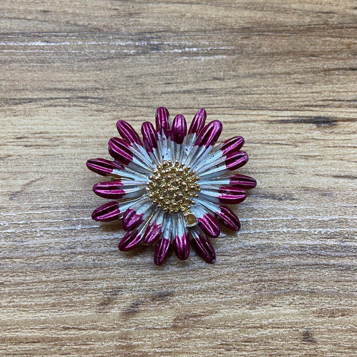 Брошь Цветочек Астра эмаль белая розовая металл золотистый