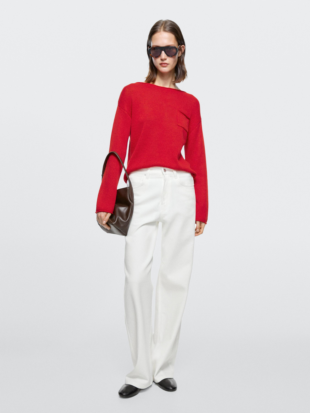 Massimo Dutti Джинсы с высокой талией и широкими штанинами, белый