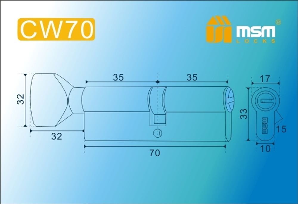 Цилиндровый механизм, латунь Перфорированный ключ-вертушка CW70 мм