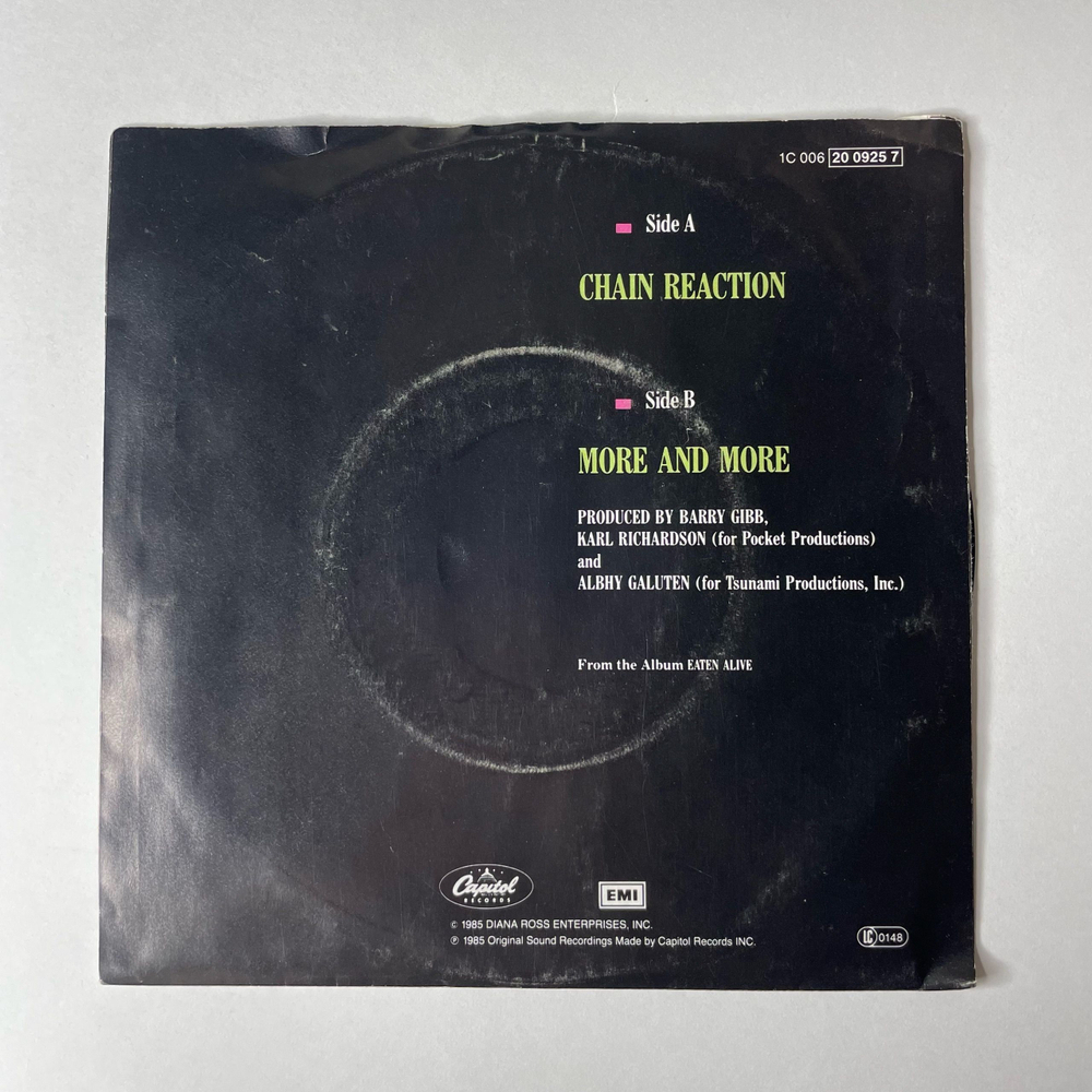 Винтажная виниловая пластинка 7 дюймов (маленькая пластинка) Diana Ross Chain Reaction (Holland 1985)