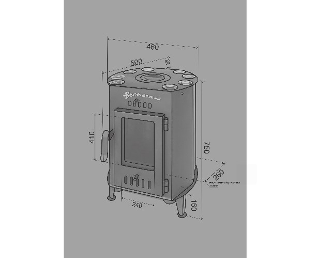 Печь-камин «Канадка» с варочной плитой в сетке серебро