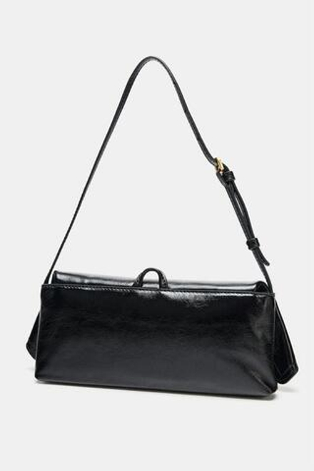 ZARA КОЖАНАЯ СУМКА С КЛАПАНОМ, ЧЕРНЫЙ