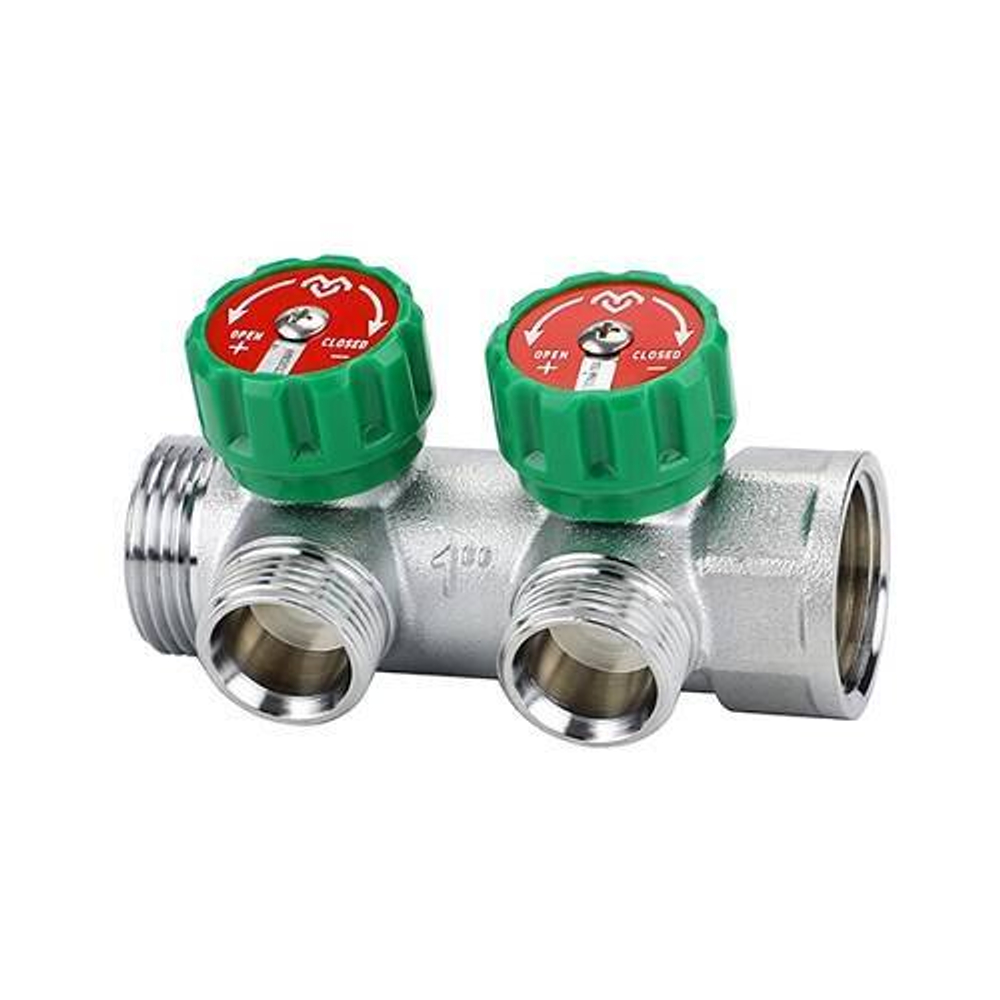 Коллектор регулирующий проходной Varmega - 1" (НР/ВР) на 2 контура 1/2" (НР)