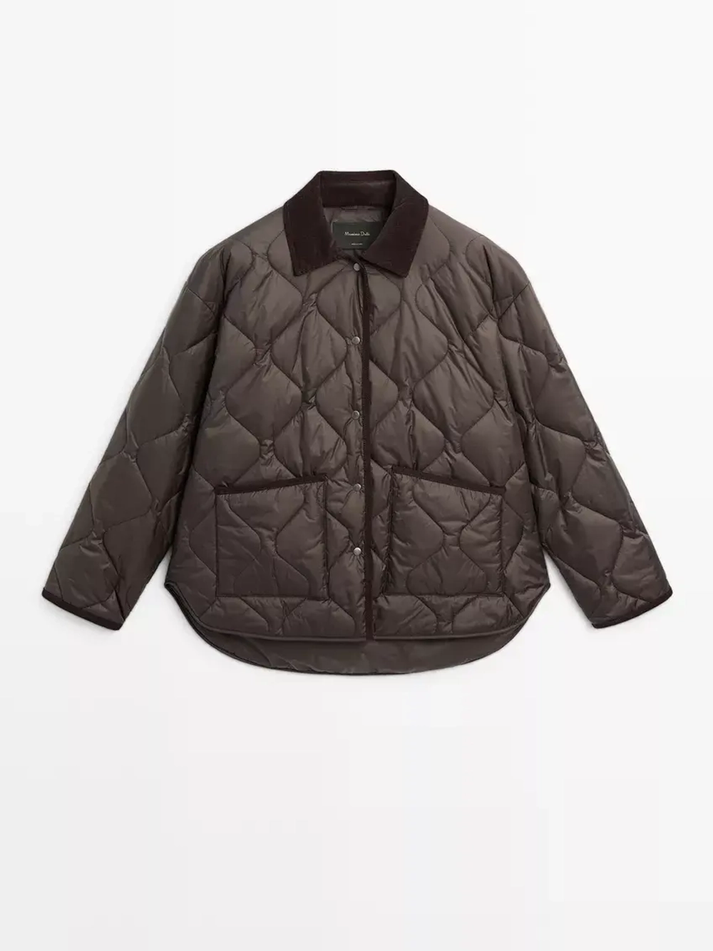 Massimo Dutti Непромокаемый пуховик с вельветовой деталью, бургунди