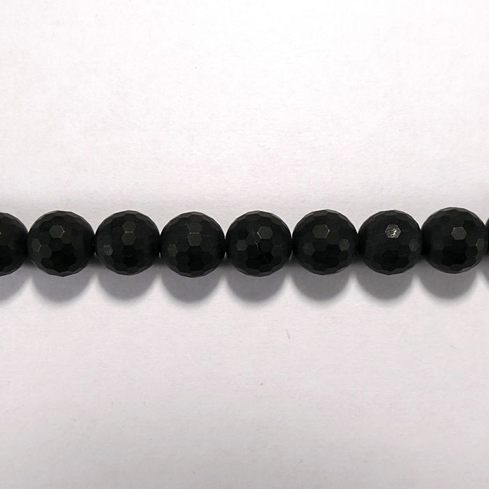 Бусина из оникса черного матового, фигурная, 10 мм (шар, граненая)