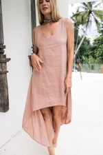 Платье Chintamani розовое льняное с открытой спиной