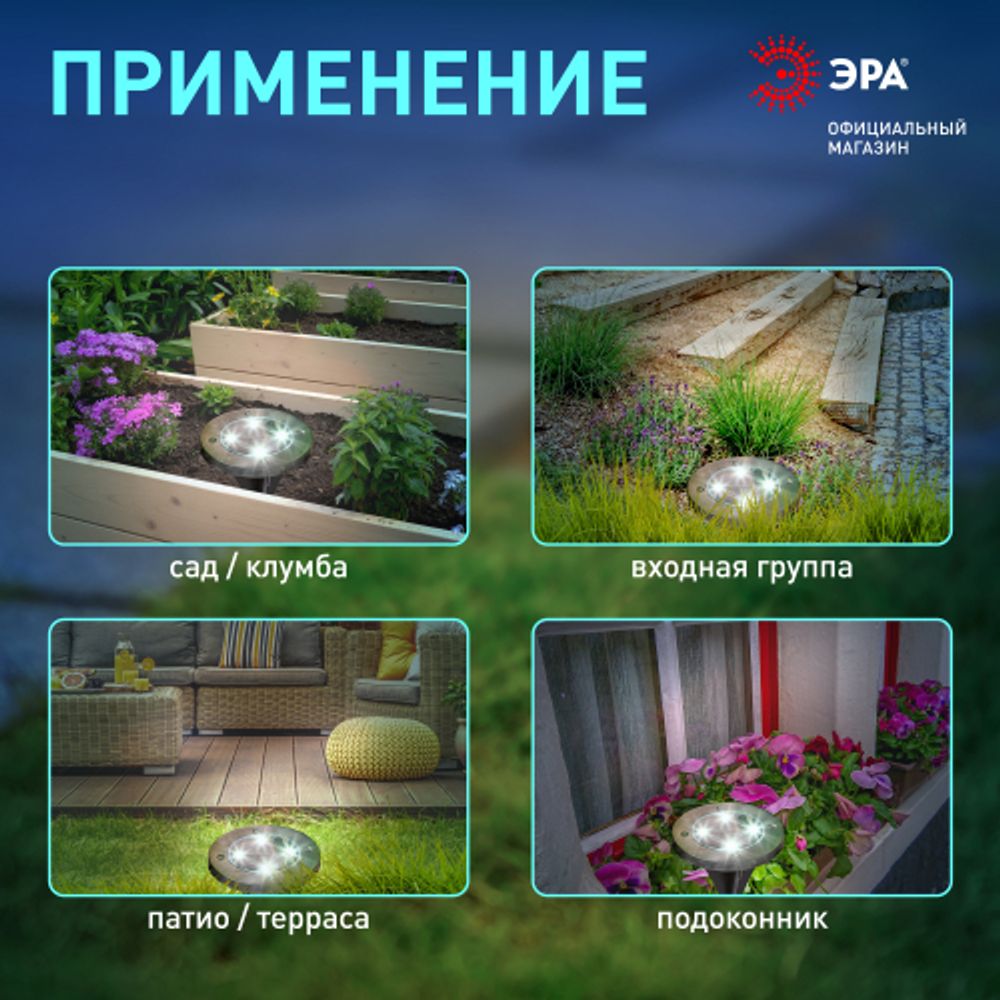 ERAST040-08 ЭРА Садовый светильник на солнечной батарее, сталь, пластик 13 см