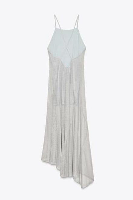 ZARA ПЛАТЬЕ МИДИ ИЗ ТКАНИ С МЕТАЛЛИЗИРОВАННОЙ НИТЬЮ, СЕРЕБРИСТЫЙ