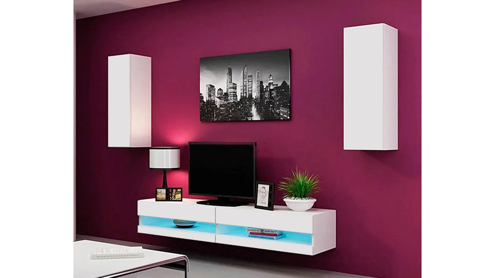 Гостиная Виго нью 10 Белый Фасадный 0101 250*42*180 см, Белый   Фиеста