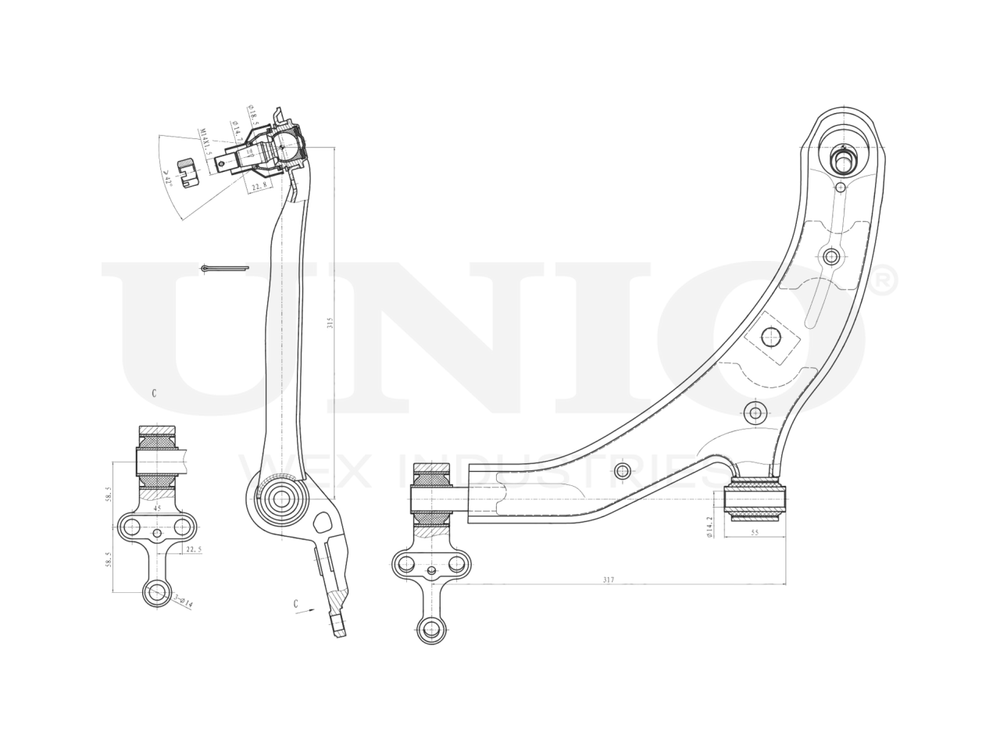 Рычаг подвески поперечный передний нижний левый UNIO SSP-40007