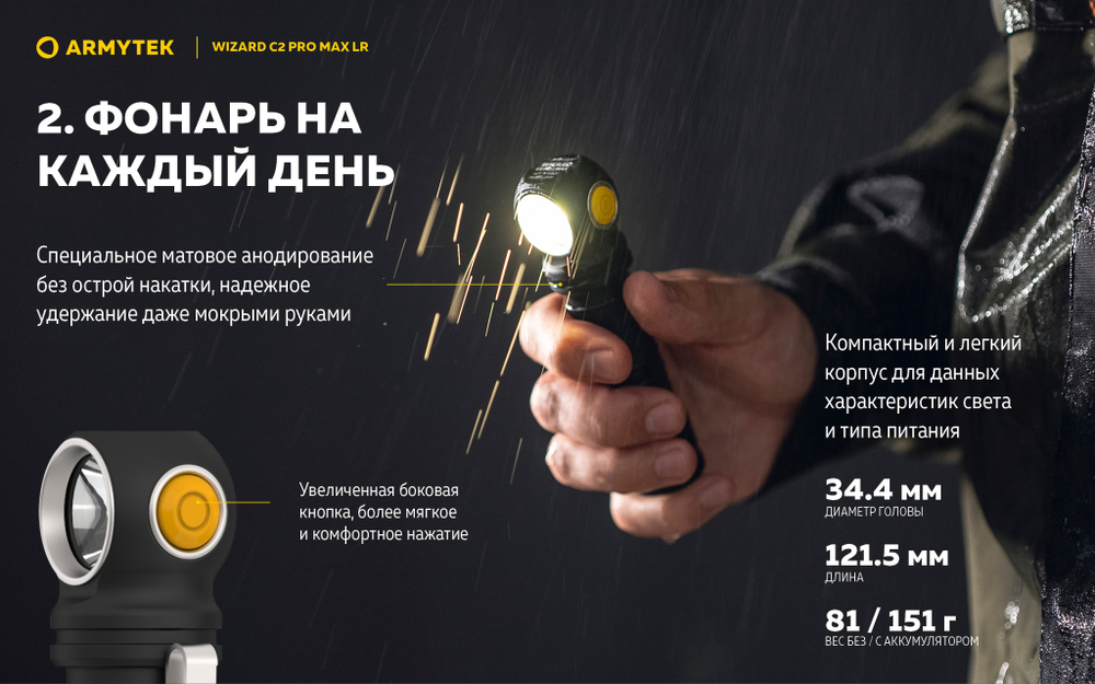 Мультифонарь налобный Armytek F06702W Wizard C2 Pro Max Magnet USB LR (теплый свет)