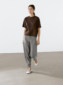 Massimo Dutti Футболка с декоративной строчкой, коричневый