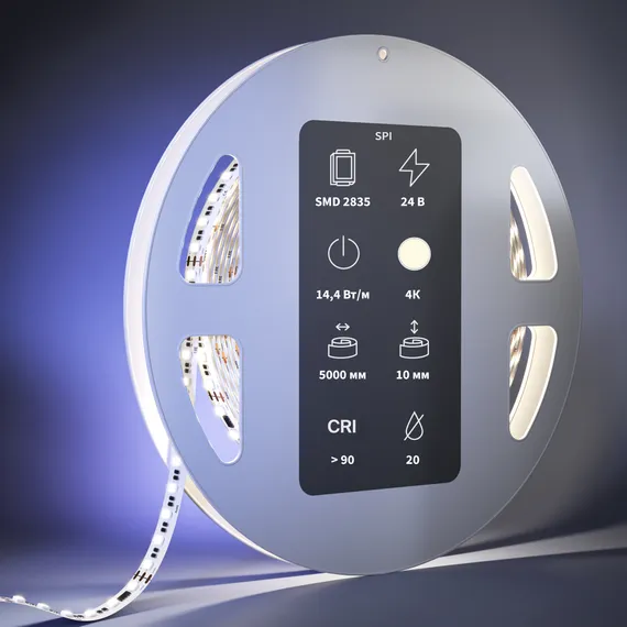 Светодиодная лента 24В 2835 14,4Вт/м Адресная (SPI) 4000K 5м IP 20 201253 Led Strip 201253