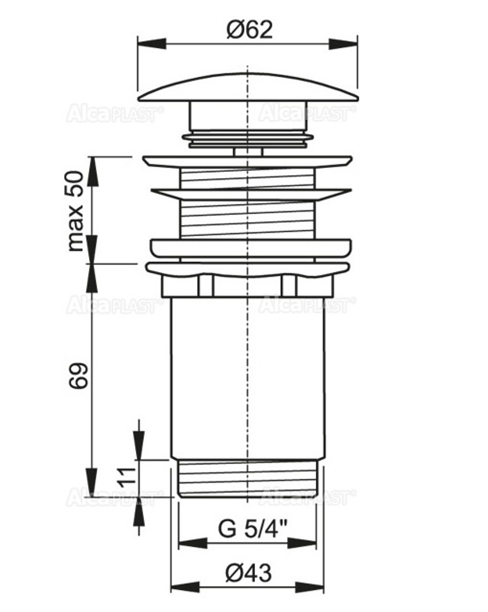 Донный клапан для умывальника AlcaPlast A395B