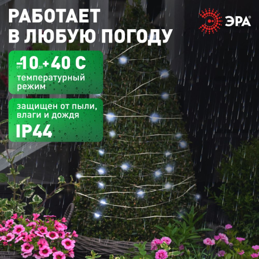 Садовая гирлянда ЭРА ERASF22-17 Нить на солнечной батарее, холодный свет 21,9 м | Садовые декоративные светильники