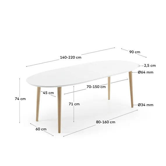 Стол Oakland овальный раздвижной 140-220х90 см