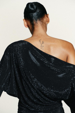 ZARA КОРОТКОЕ ПЛАТЬЕ АСИММЕТРИЧНОГО КРОЯ СО СТРАЗАМИ, ЧЕРНЫЙ