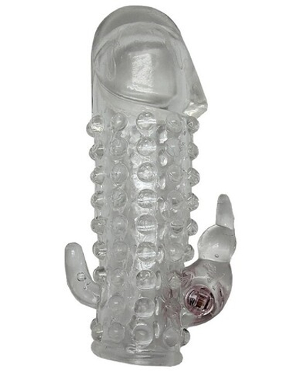 Прозрачная стимулирующая насадка на пенис с вибро-пулькой (Цвет: прозрачный)
