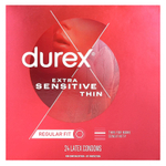Durex, Thin, для чувствительных глаз, Regular Fit, 24 латексных презерватива