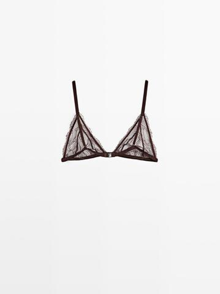 Massimo Dutti Кружевной топ-бралетт с треугольными чашками, коричневый