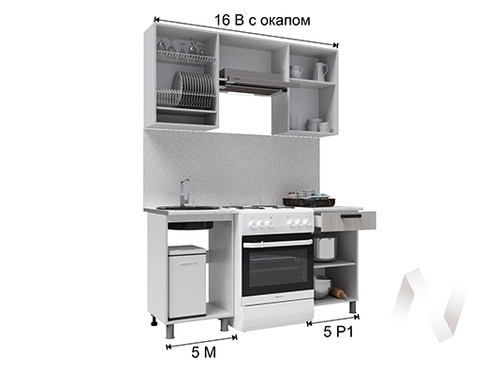 Кухня Лаура 1.6м с окапом (корпус белый/клен белый)