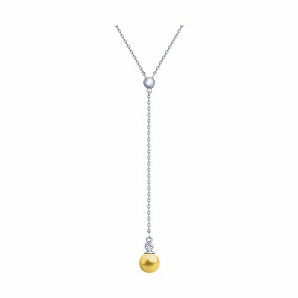 Колье из серебра с жёлтым жемчугом Swarovski и фианитом