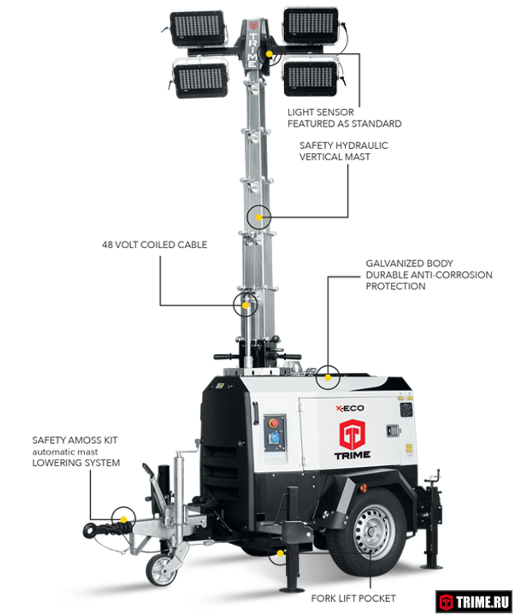 Осветительная мачта TRIME X-ECO 4X320W 48V LED дизельная - [8.5 м / Kubota]