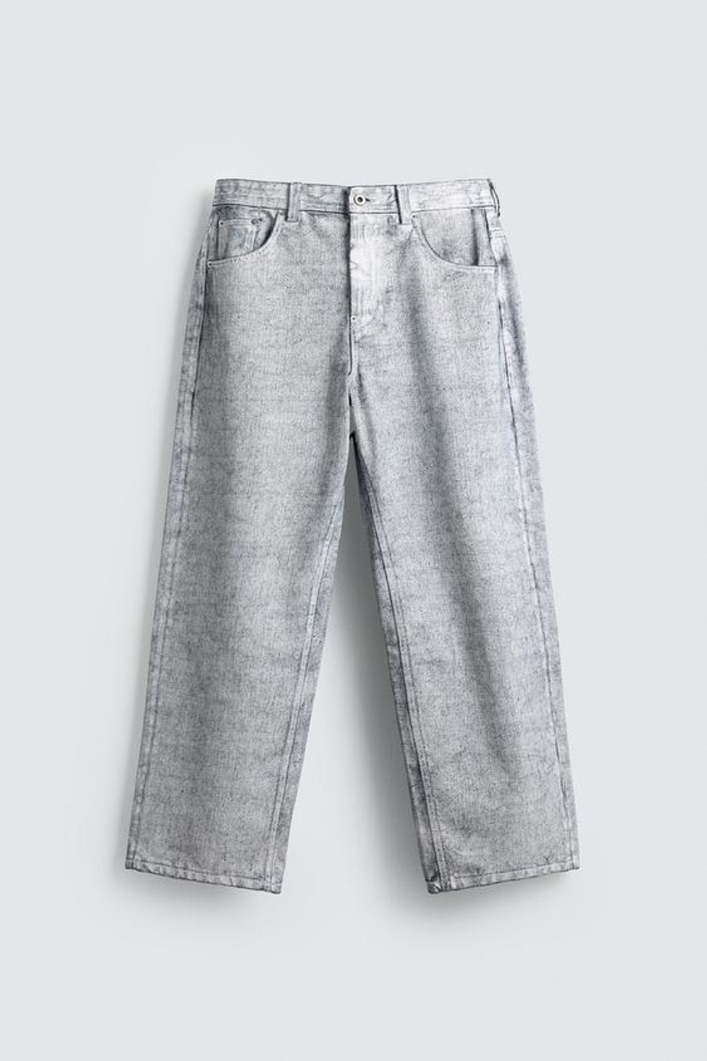 ZARA ДЖИНСЫ BAGGY FIT С ВОСКОВЫМ ПОКРЫТИЕМ, БЕЛЫЙ