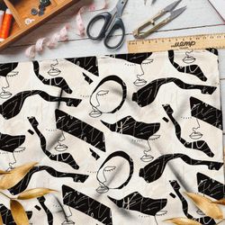 Ткань футер 2-х нитка чёрно-белая минимализм лица