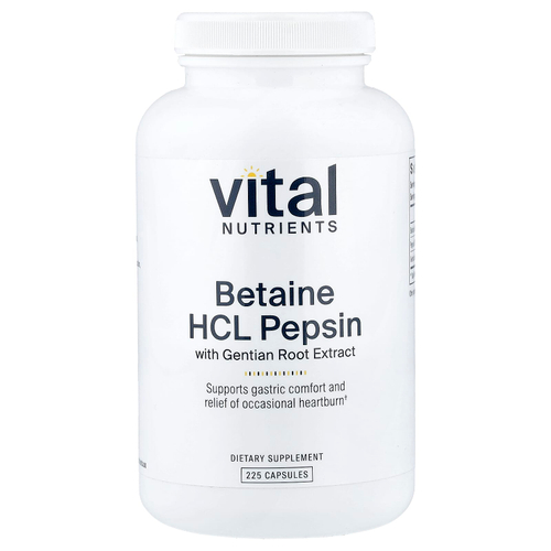 Vital Nutrients, бетаин гидрохлорид пепсин с экстрактом корня горечавки, 225 капсул